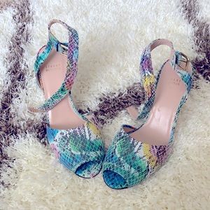 Stuart Weitzman,multi color blue peep toes sandals